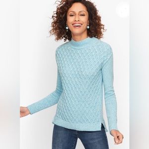Talbots Preppy Blue Fisherman Chunky Mock Neck Knit Sweater Womens Size XL